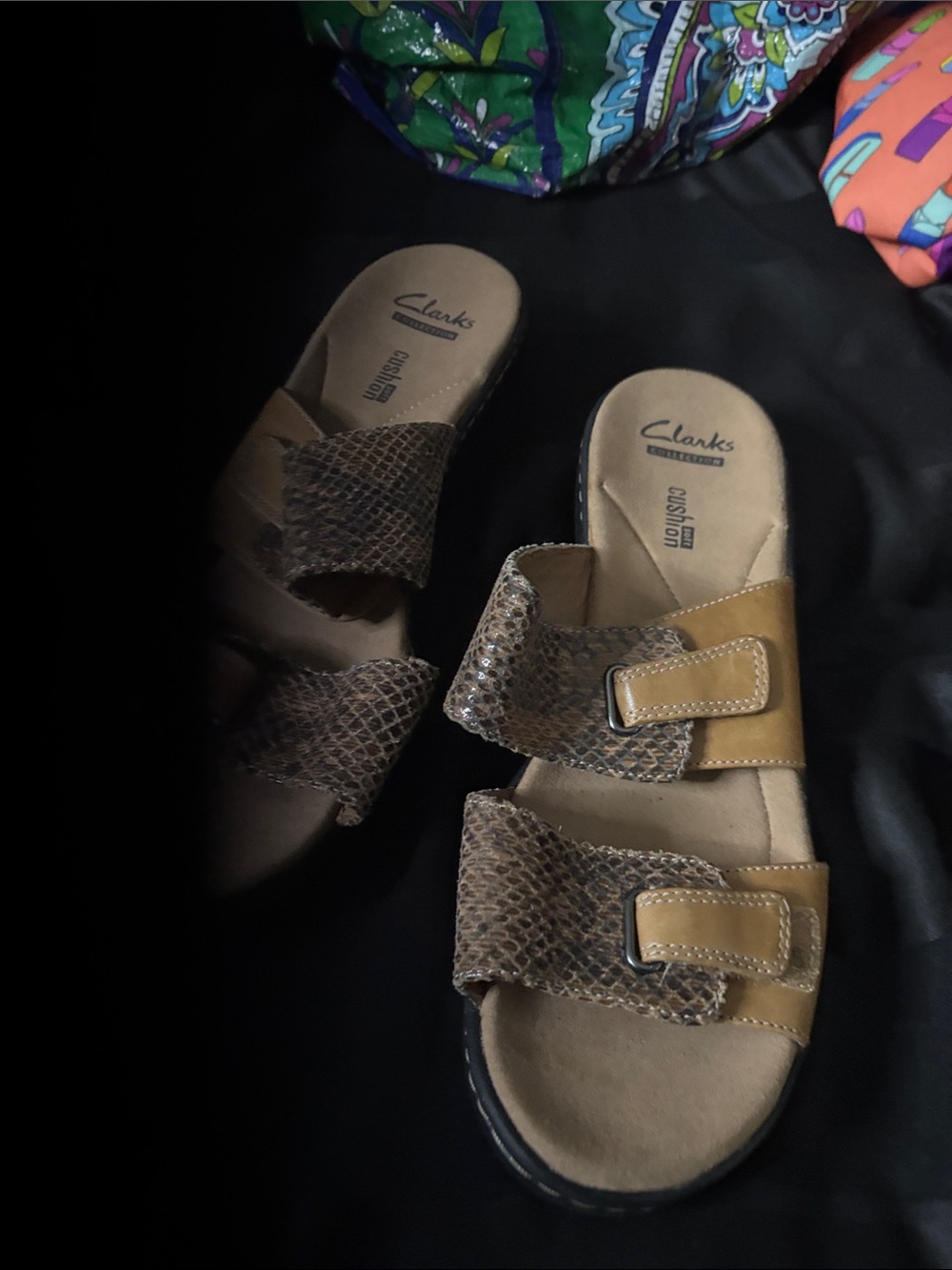 NWOT Clarks Brown Snake-Print Double-Strap Slide Sandals size 9M